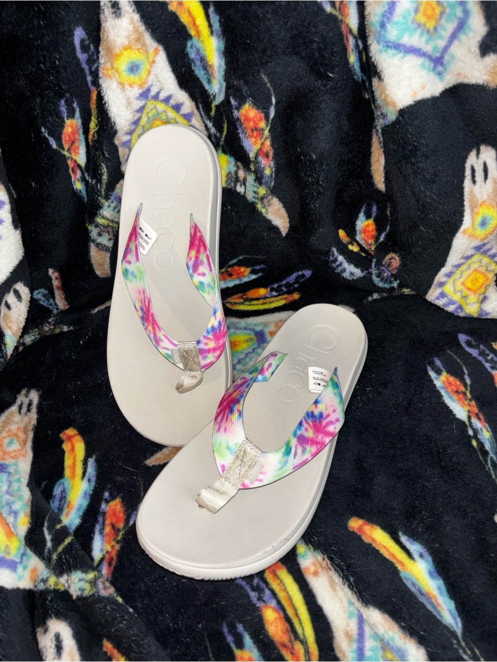 Chaco Women’s Ivory Sandal with Multicolor Tie-Dye Straps